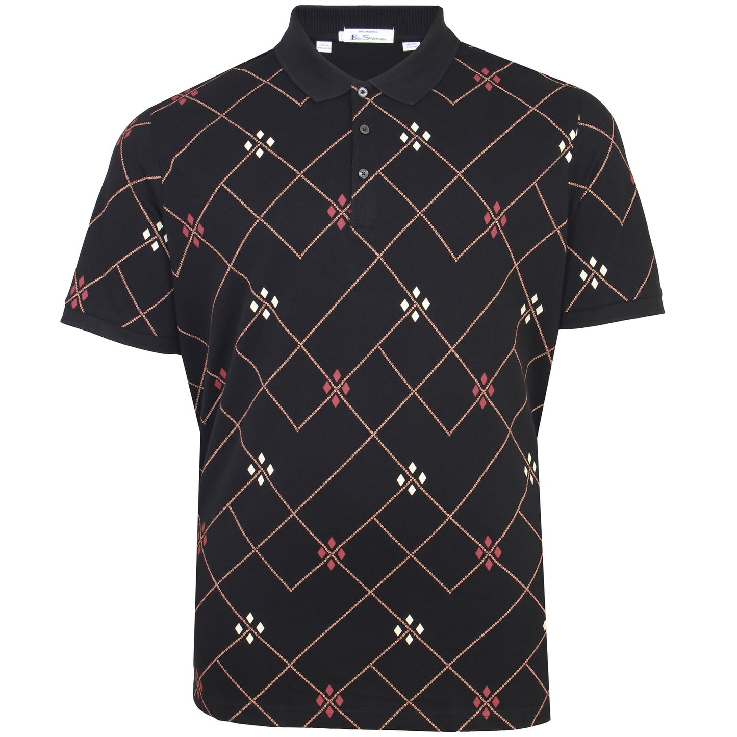 Ben Sherman Plus Size 77634 Argyle Printed Polo Black