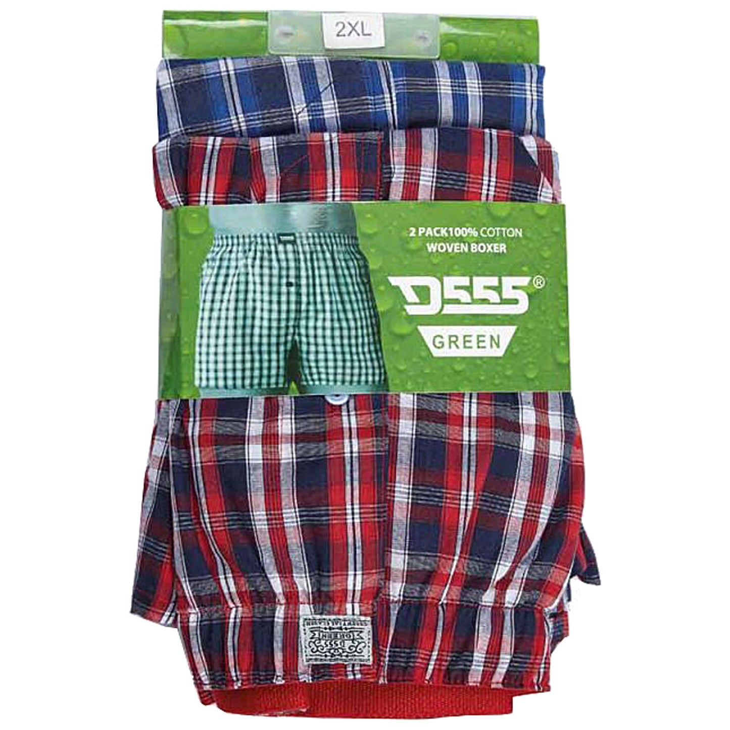 Plus Size 2-Pack Plaid Woven Boxer Shorts Navy/Red