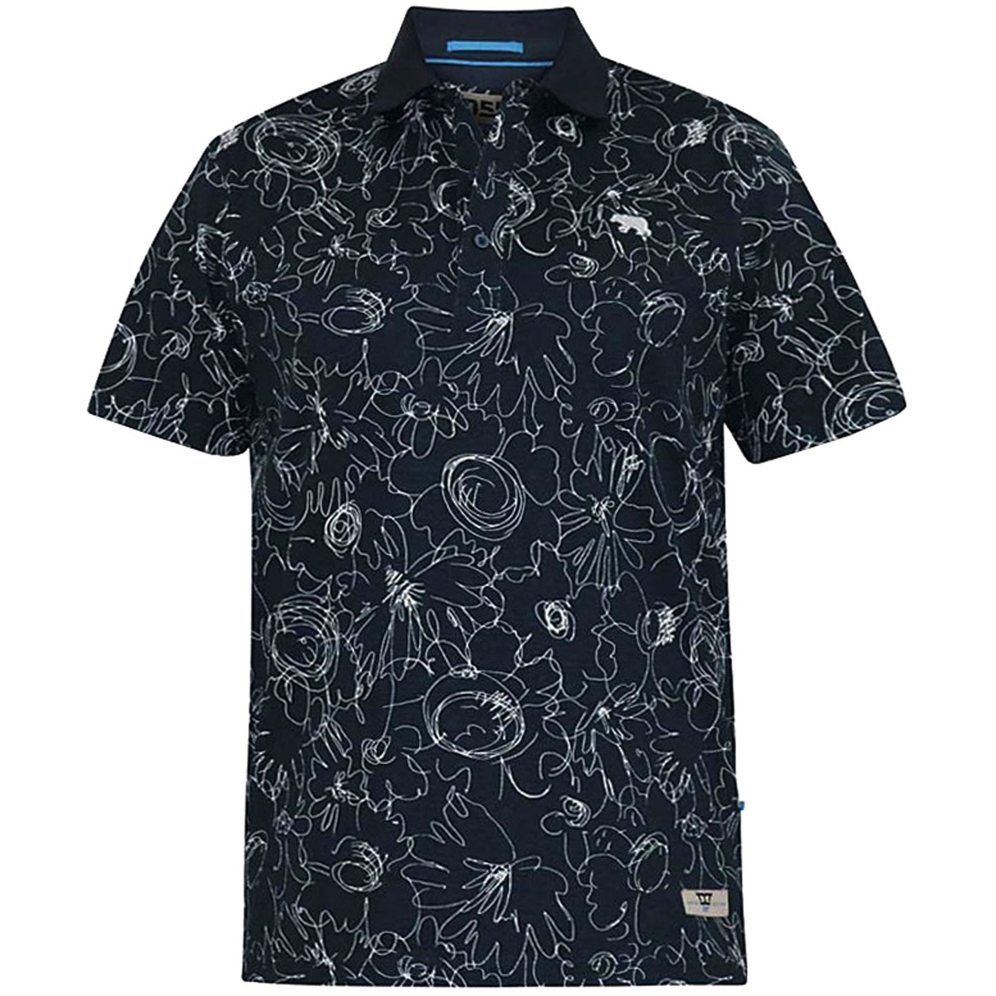 D555 Plus Size Roland Abstract Print Polo Navy