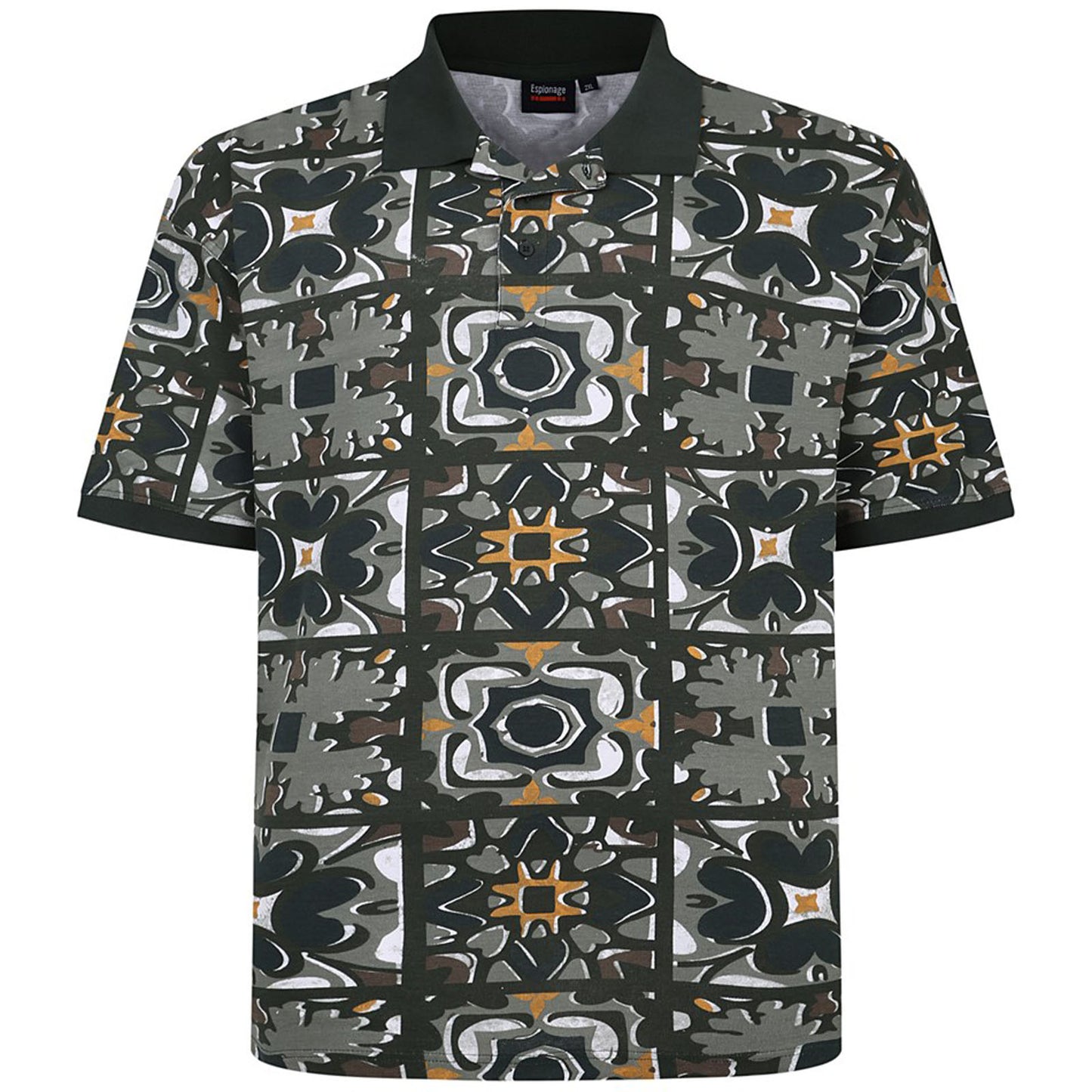 Plus Size P207 Abstract Print Polo Dark Olive