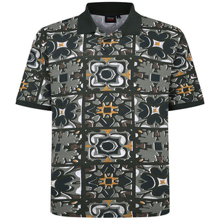 Espionage Plus Size P207 Abstract Print Polo Dark Olive