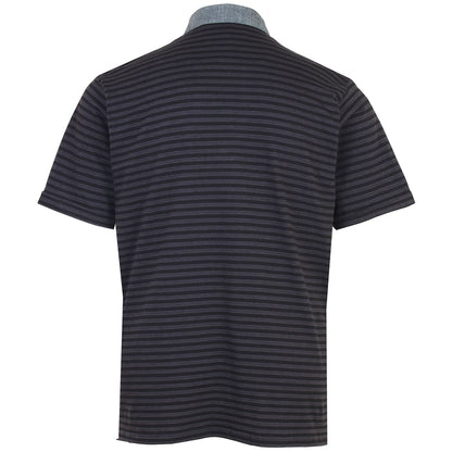 Plus Size Chambray Collar Dobby Striped Polo Black