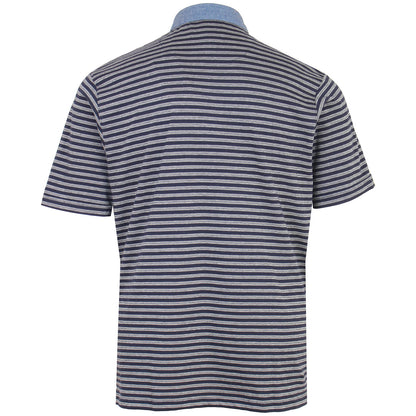 Plus Size Chambray Collar Dobby Striped Polo Navy