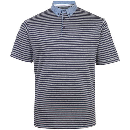 Plus Size Chambray Collar Dobby Striped Polo Navy