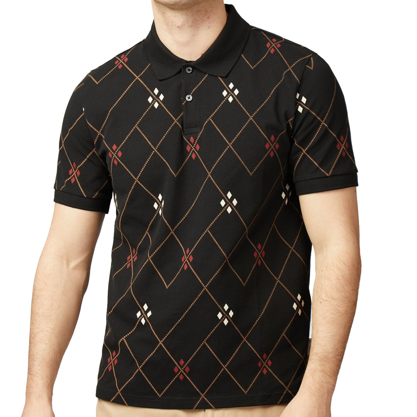 Plus Size 0077634 Argyle Printed Polo Black