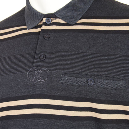 Plus Size Jacquard Collar Striped Polo Charcoal