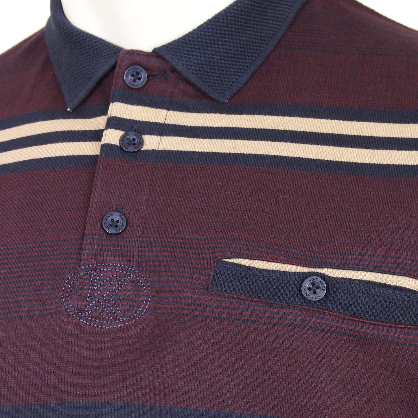 Plus Size Jacquard Collar Striped Polo Navy