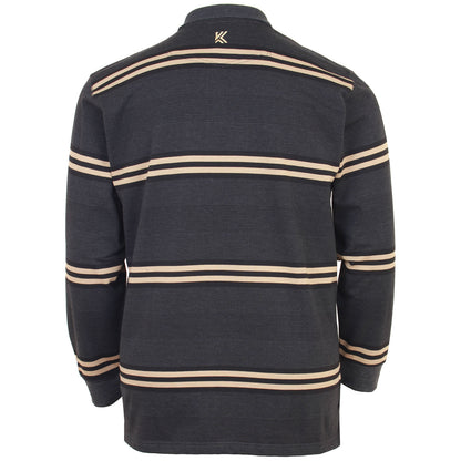 Plus Size Jacquard Collar Striped L/S Polo Charcoal