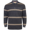 Plus Size Jacquard Collar Striped L/S Polo Charcoal