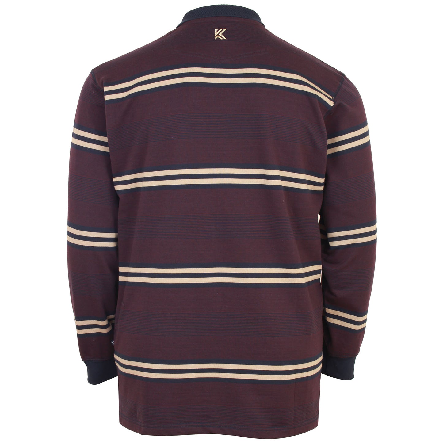 Plus Size Jacquard Collar Striped L/S Polo Navy