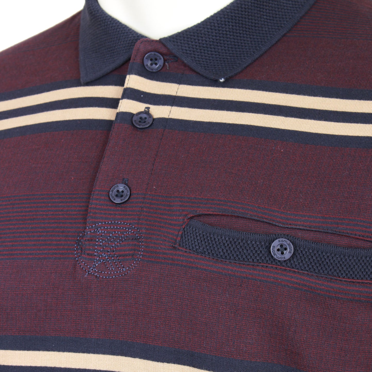 Plus Size Jacquard Collar Striped L/S Polo Navy