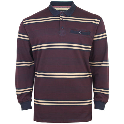 Plus Size Jacquard Collar Striped L/S Polo Navy