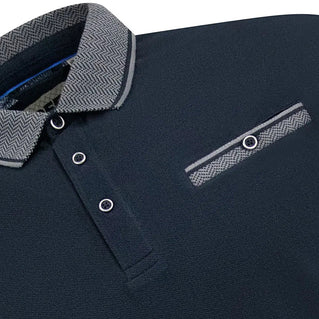 D555 Plus Size Jacquard Collar & Cuffs Polo Navy