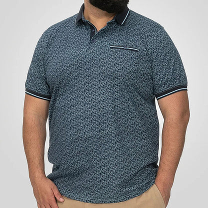 D555 Plus Size Aop Ribbed Trim Polo Blue