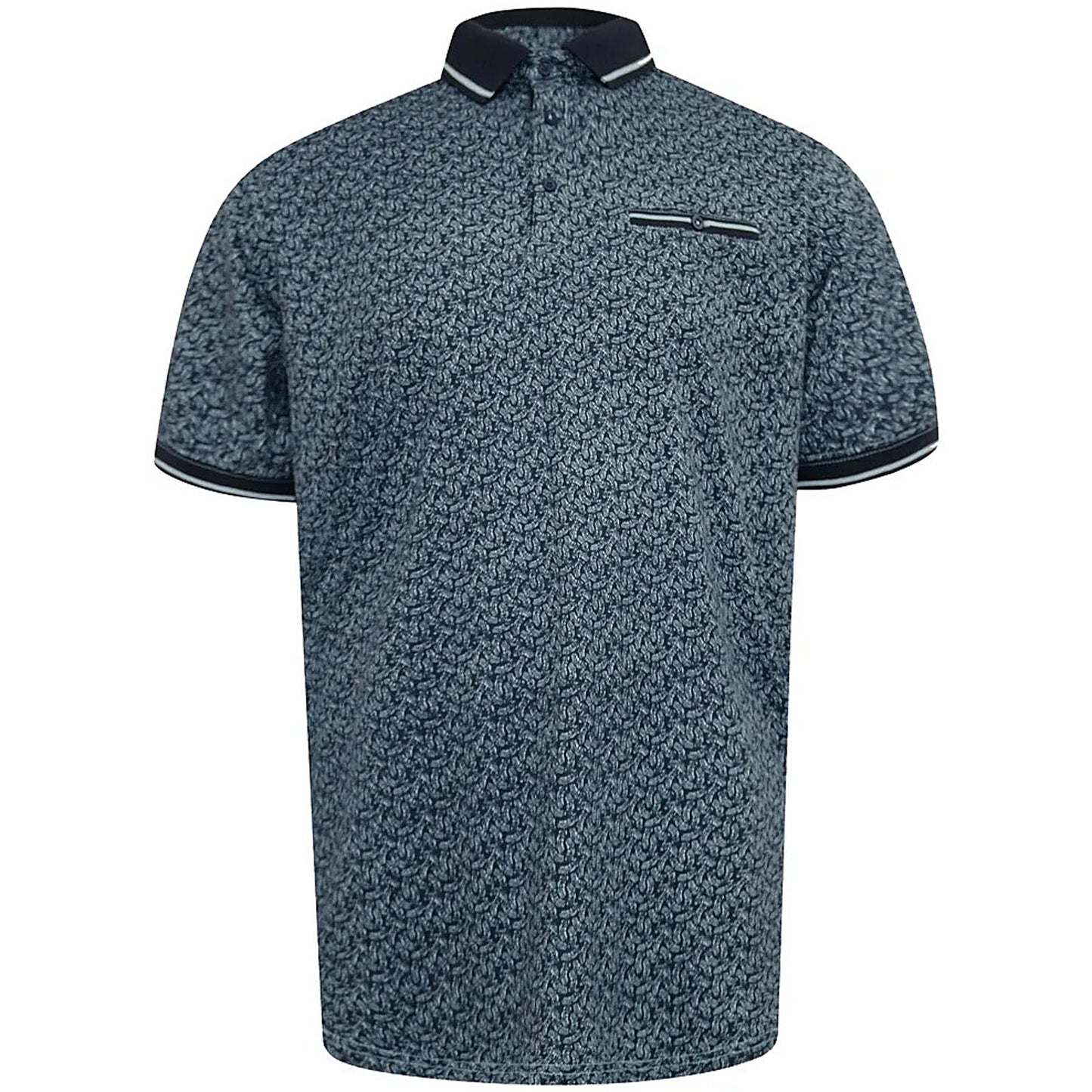 D555 Plus Size Aop Ribbed Trim Polo Blue