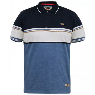 D555 Plus Size Offley Striped Jersey Polo Navy/Denim Marl