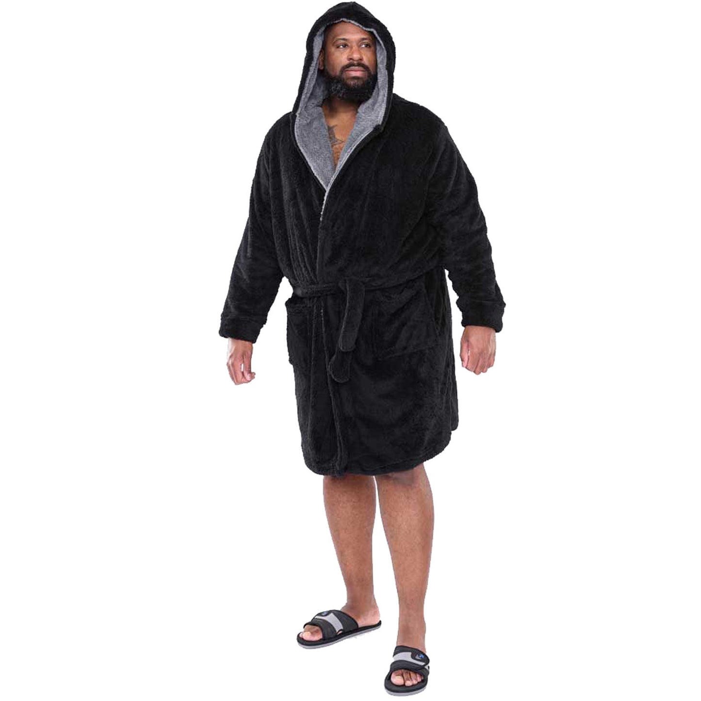 Plus Size  Newquay Super Soft Dressing Gown With Hood Black