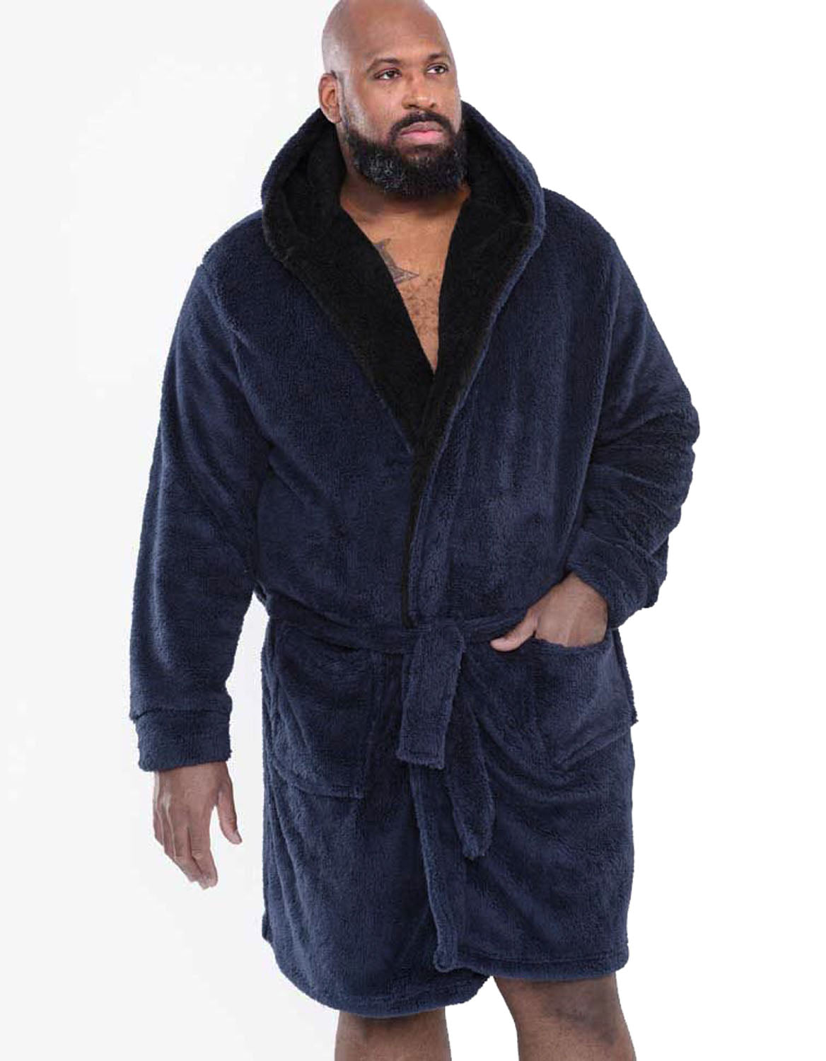 D555 Plus Size Newquay Super Soft Dressing Gown With Hood Navy Bigboys