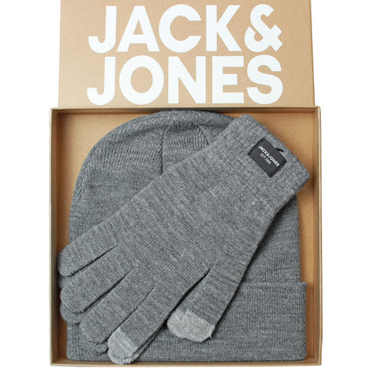 Jack & Jones Knit Beanie & Gloves Gift Box Grey