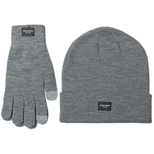 Jack & Jones Knit Beanie & Gloves Gift Box Grey