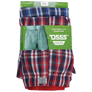 D555 Plus Size Plaid Woven Boxer Shorts Navy/Red 2-Pack