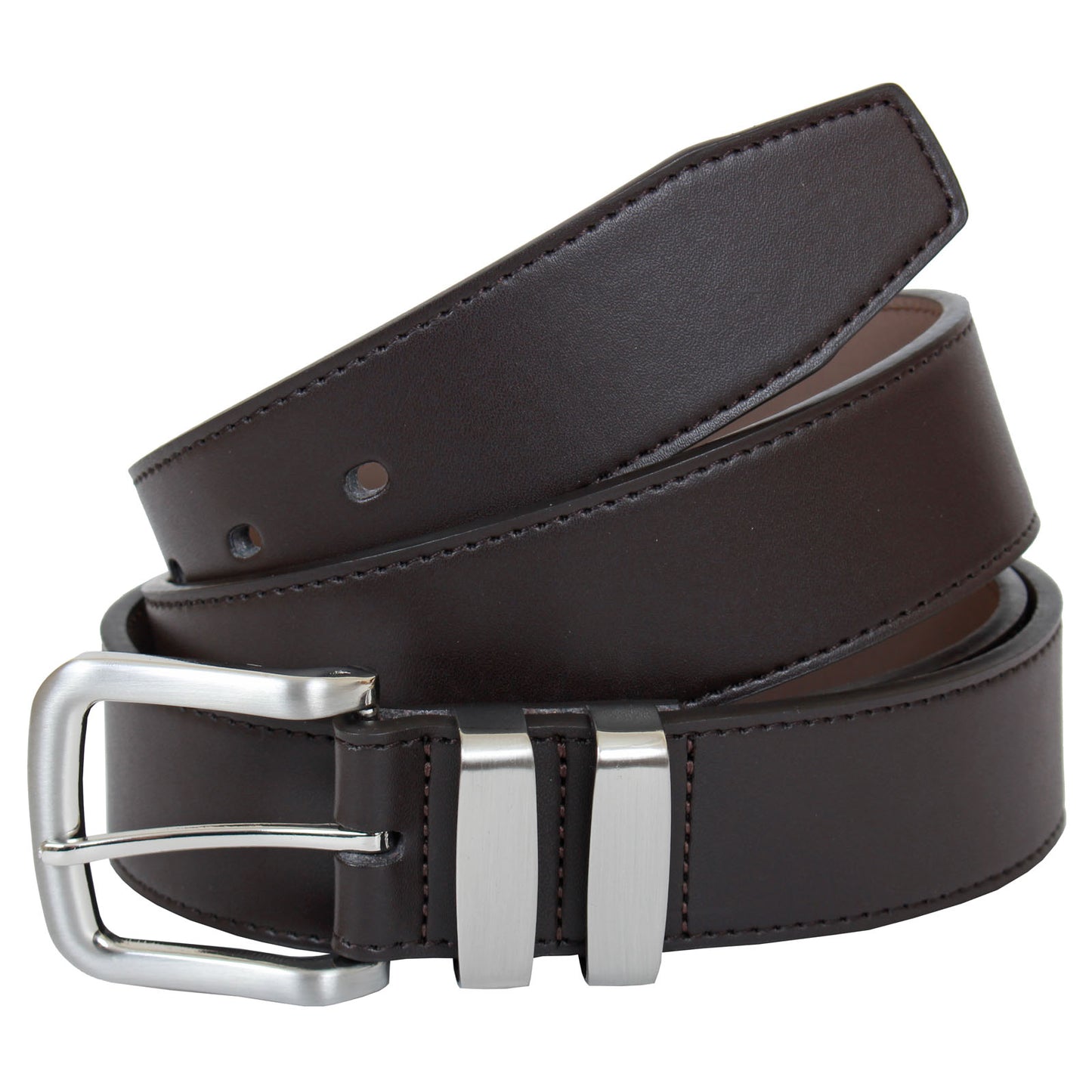 Plus Size Langsborough Double Metal Loop Fashion Belt Dark Brown