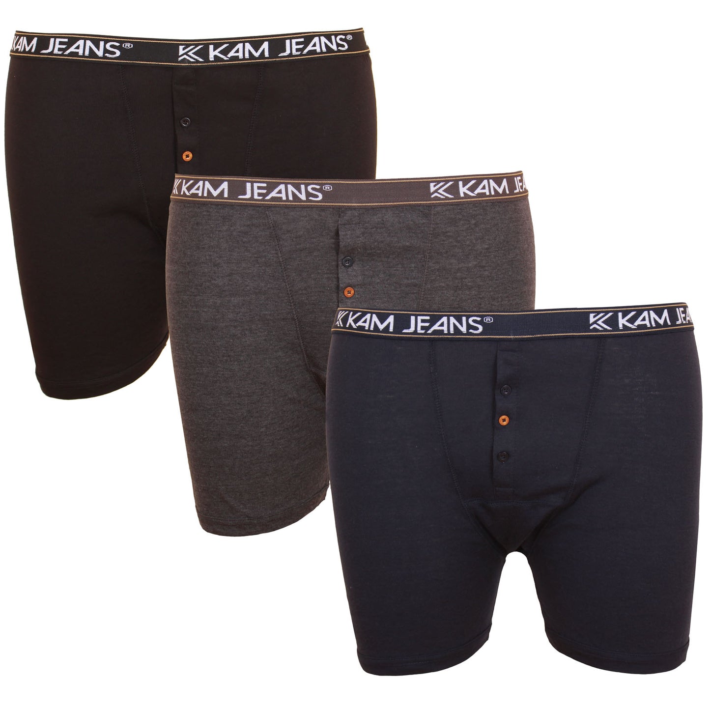 Plus Size Kbs800 Button Fly Boxers 3-Pack Black/Navy/Charcoal