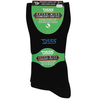 D555 Plus Size Harold Extra Wide Comfort Socks 3-Pack Black