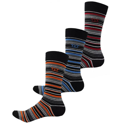 D555 Plus Size Roxton Cotton Rich Luxury Striped Socks 3-Pack Black