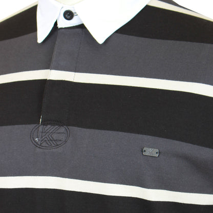 Plus Size 5478 Striped Rugby Polo Charcoal