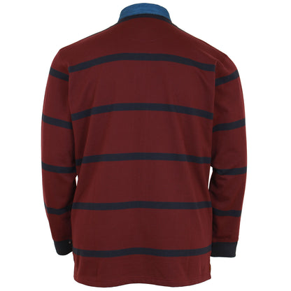 Plus Size 5483 Denim Collar L/S Rugby Polo Burgundy