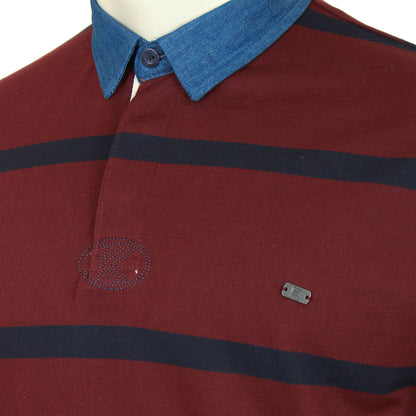 Plus Size 5483 Denim Collar L/S Rugby Polo Burgundy