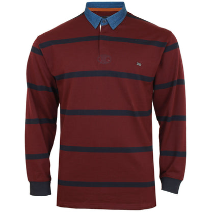 Plus Size 5483 Denim Collar L/S Rugby Polo Burgundy