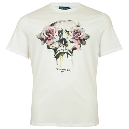 Religion Plus Size Rose Skull T-Shirt White