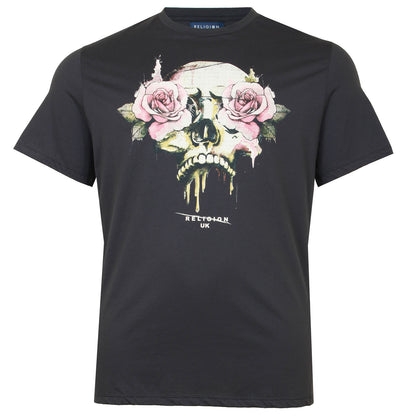 Plus Size Rose Skull T-Shirt Washed Black