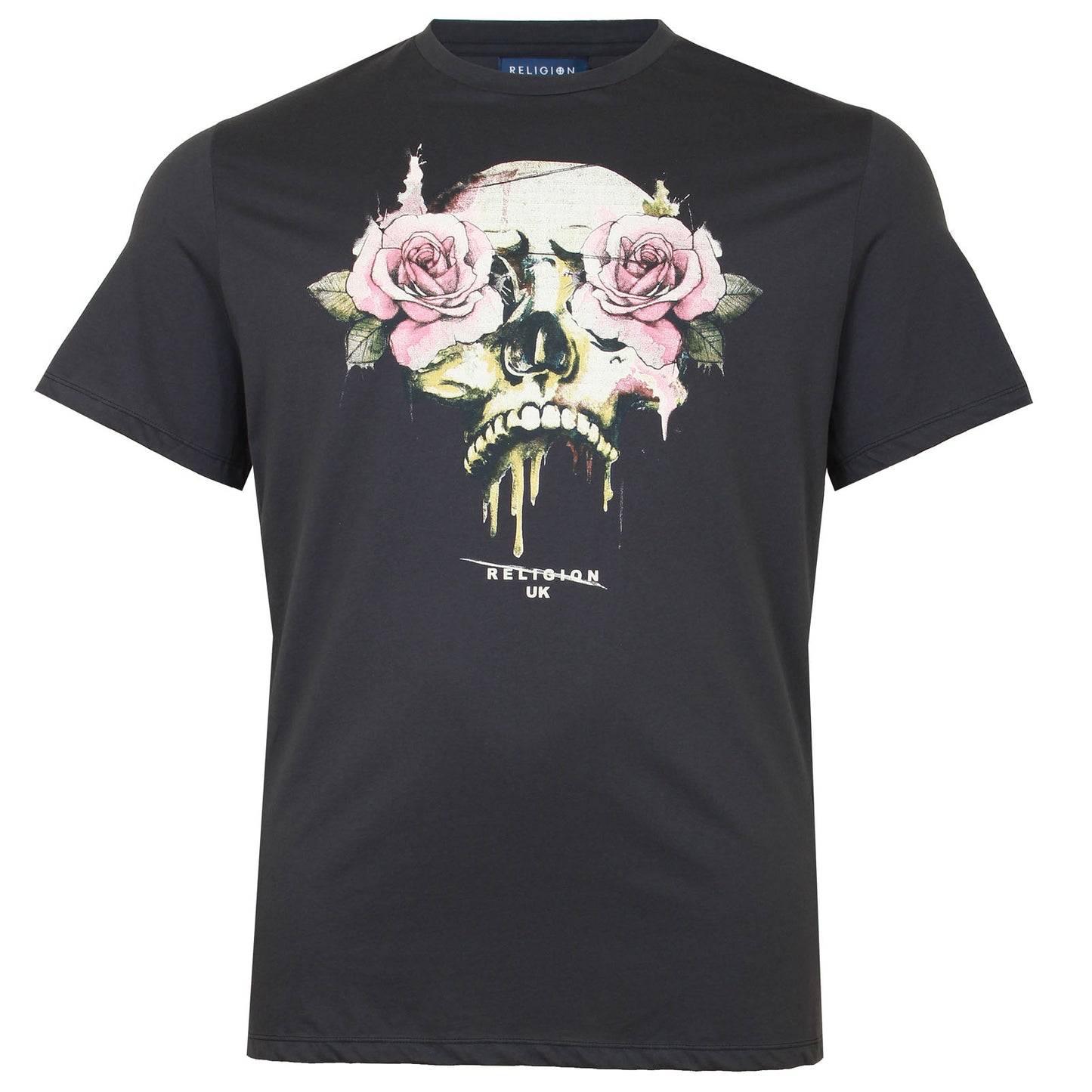 Religion Plus Size Rose Skull T-Shirt Washed Black