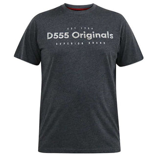 D555 Plus Size Alfred 'D555 Originals' T-Shirt Charcoal Marl