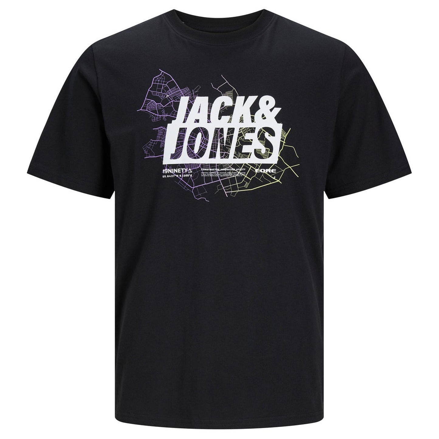 Jack & Jones Plus Size Map Logo T-Shirt Black