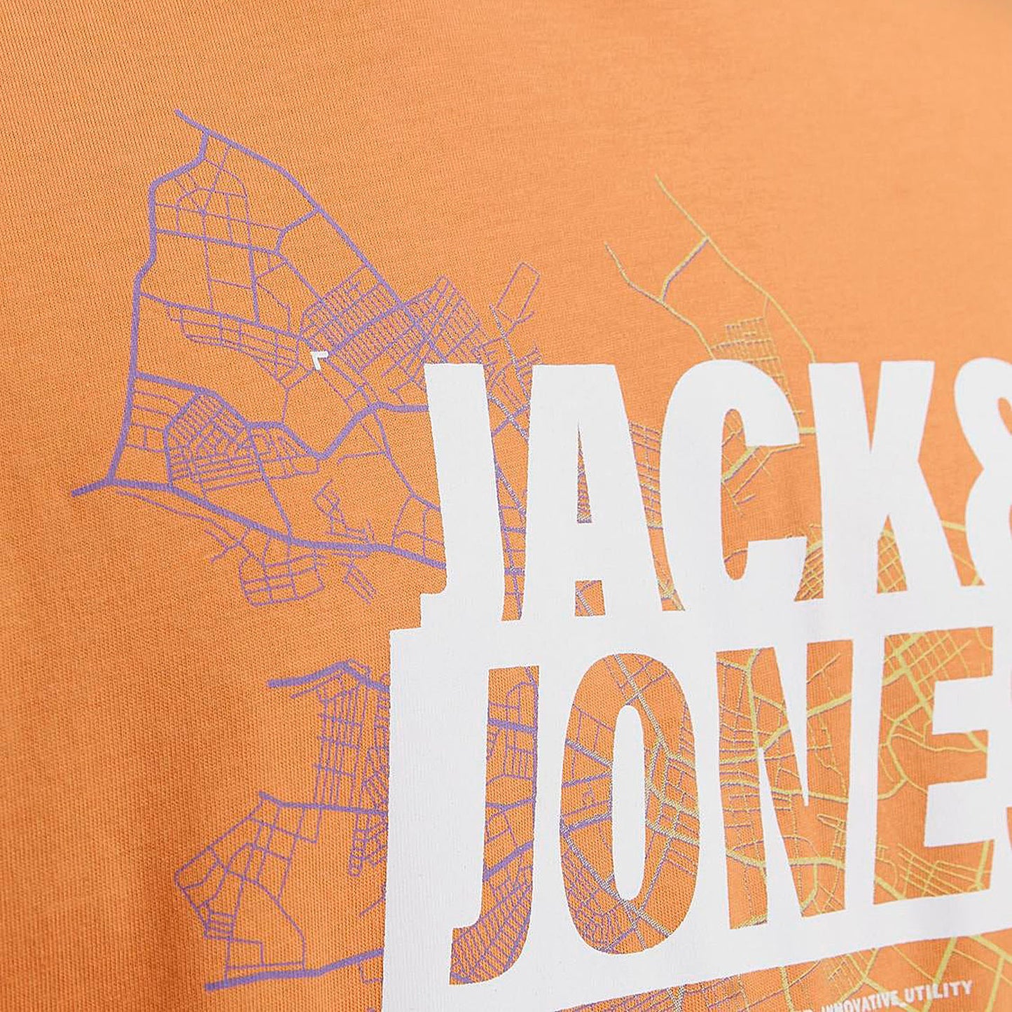 Jack & Jones Plus Size Map Logo T-Shirt Tangerine