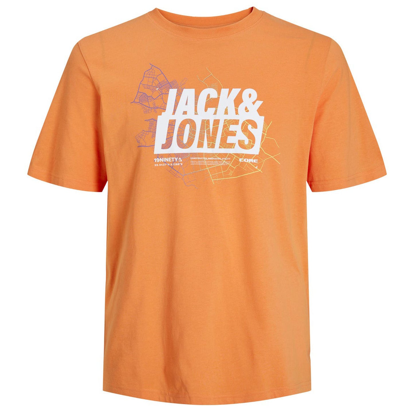 Jack & Jones Plus Size Map Logo T-Shirt Tangerine