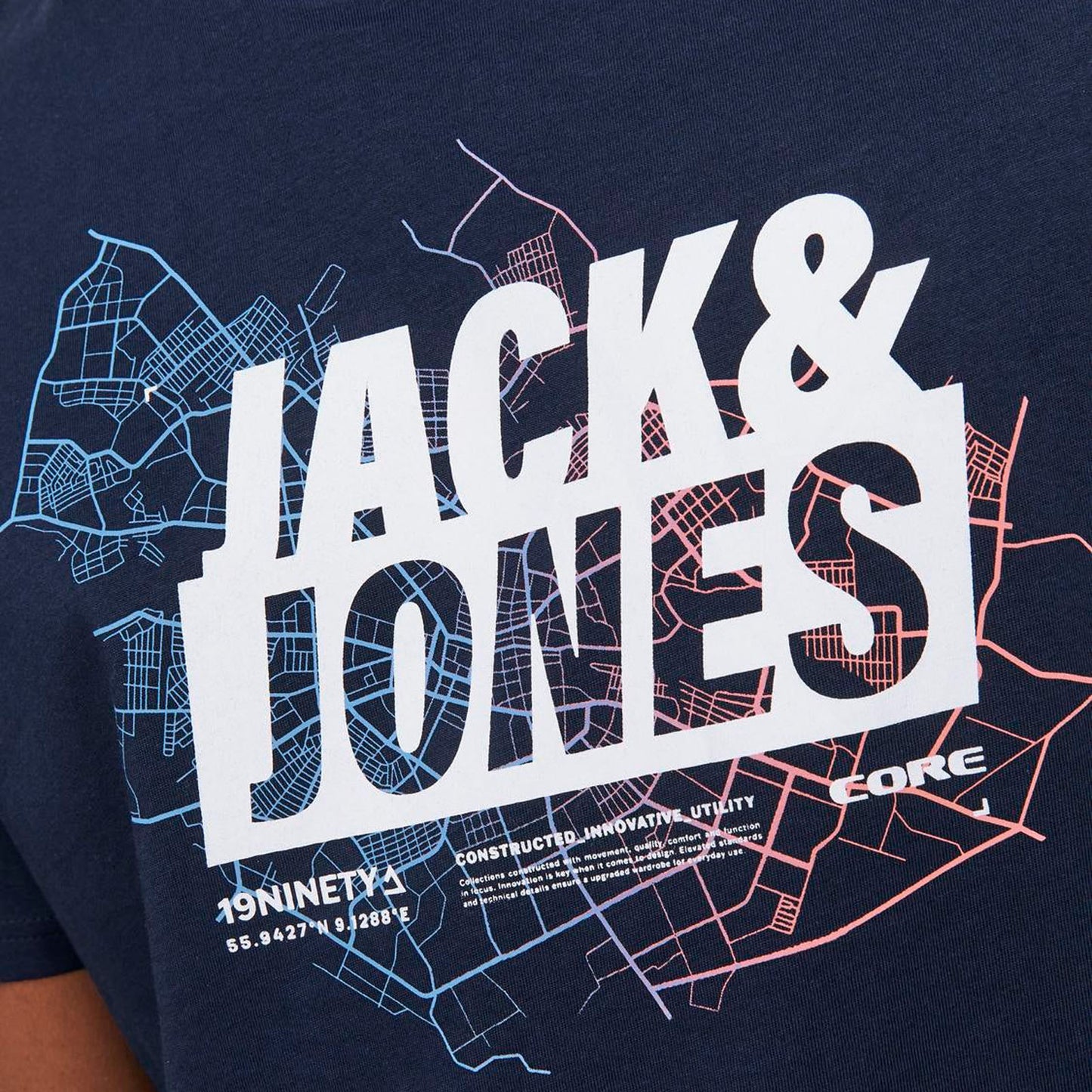 Jack & Jones Plus Size Map Logo T-Shirt Navy Blazer