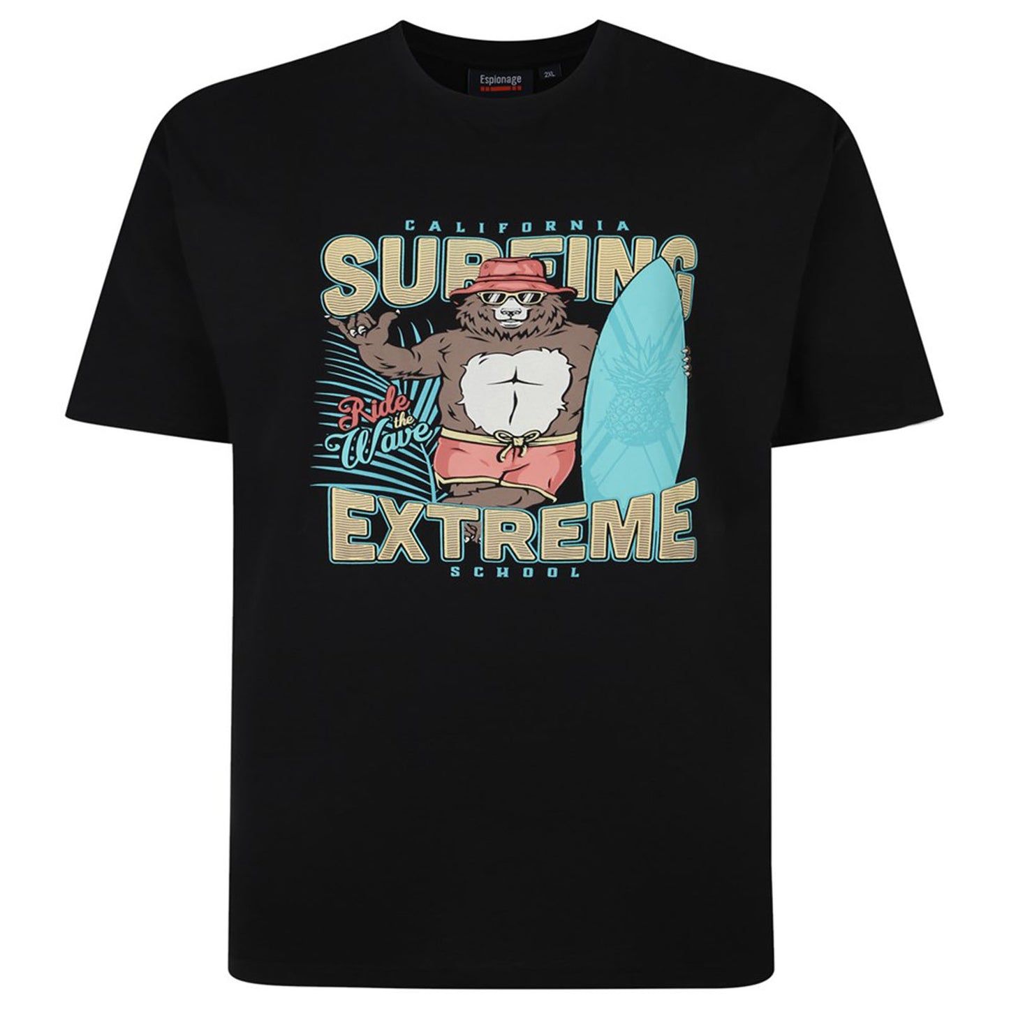 Plus Size T395 Surfing Bear T-Shirt Black