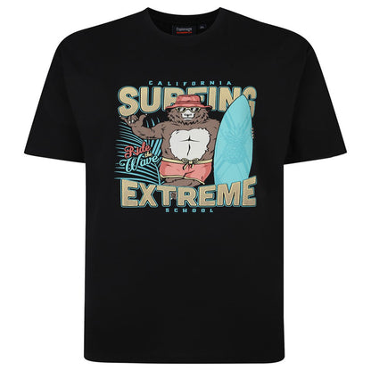 Espionage Plus Size T395 Surfing Bear T-Shirt Black