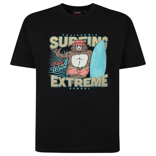 Espionage Plus Size Surfing Bear T-Shirt Black