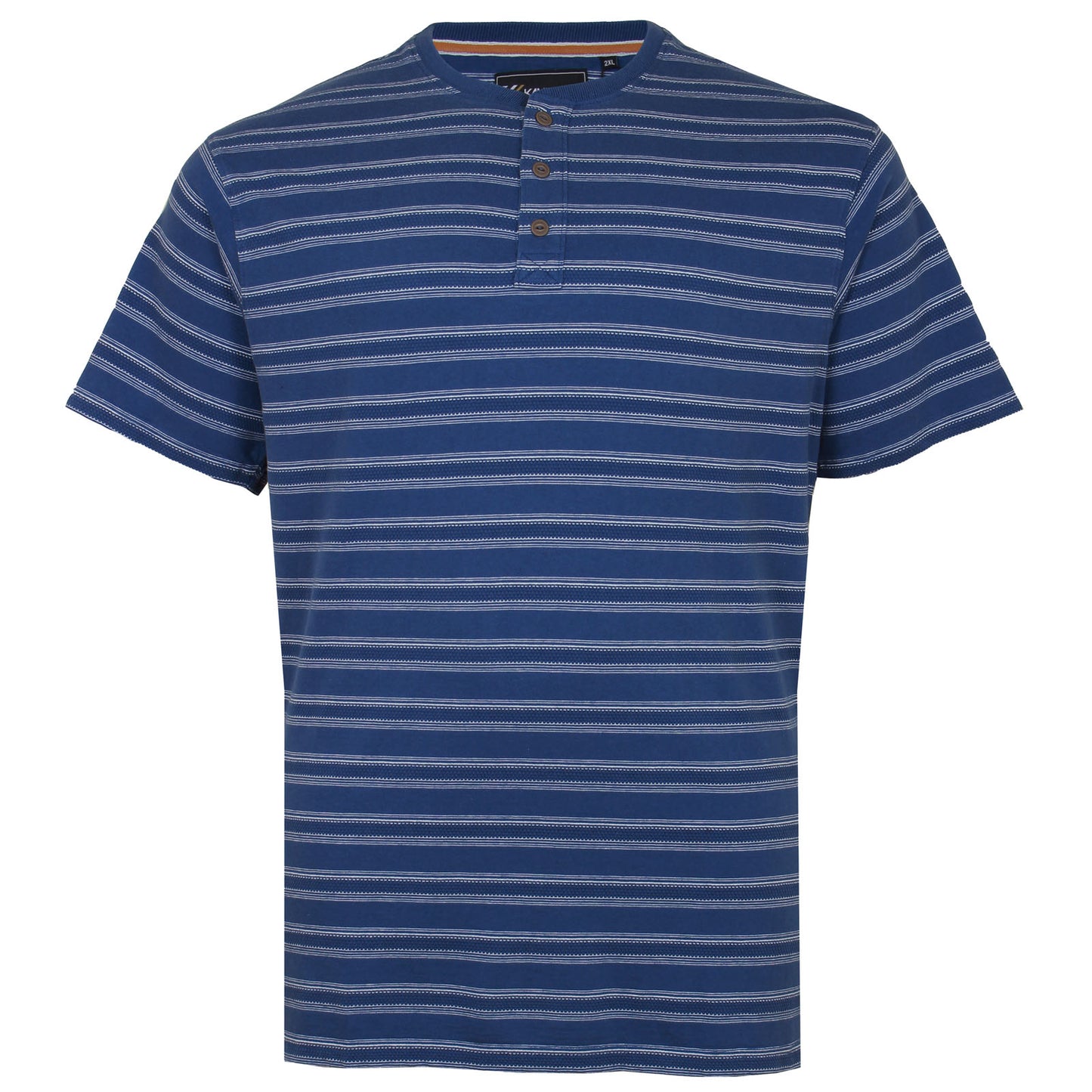 Plus Size Kbs5745 Embossed Waffle Stripe Grandad T-Shirt Indigo