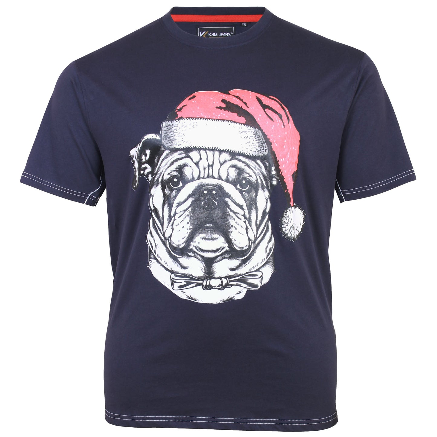 Plus Size Bulldog Santa Xmas T-Shirt Navy