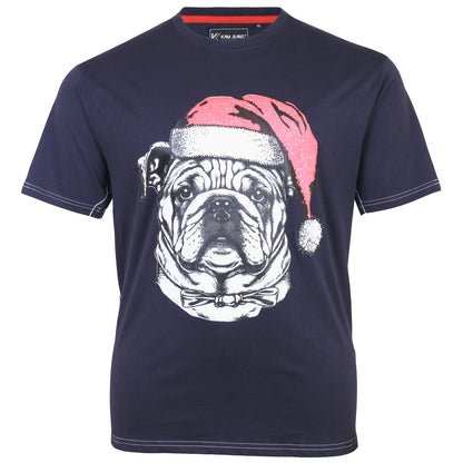 Kam Jeans Plus Size Bulldog Santa Xmas T-Shirt Navy