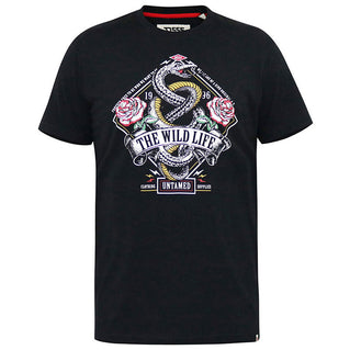 D555 Plus Size Malcom Snake & Roses T-Shirt Black