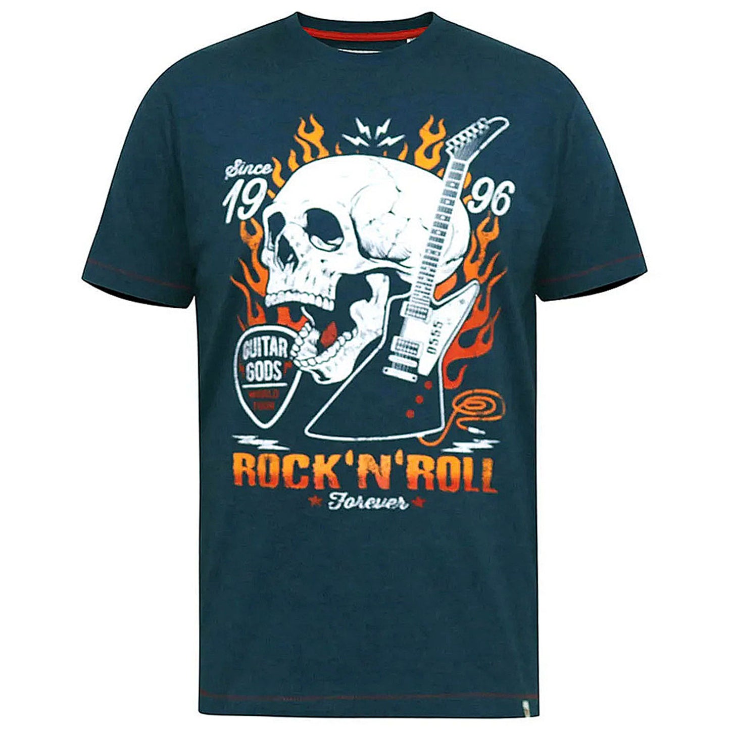 D555 Plus Size Neal Skull With Flames T-Shirt Navy/Blue Twist