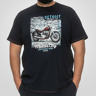 D555 Plus Size Detroit Motorbike T-Shirt Navy